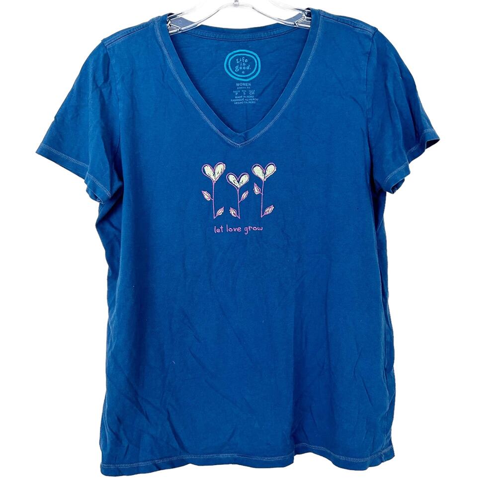 Life is Good Blue Let Love Grow Short Sleeve T Shirt Sz S